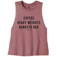 Load image into Gallery viewer, Coffee Heavy Weights and Gangsta Rap Crop Top - Gym Babe Apparel