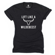Load image into Gallery viewer, Lift Like A Wildebeest T Shirt - Gym Babe Apparel