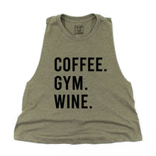 Load image into Gallery viewer, Coffee. Gym. Wine Crop Top - Gym Babe Apparel
