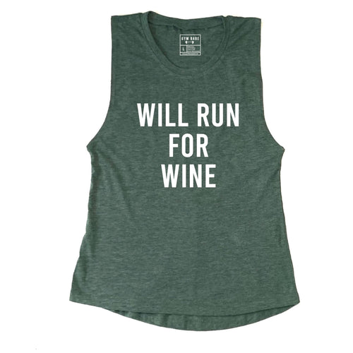 Will Run For Wine Muscle Tank - Gym Babe Apparel