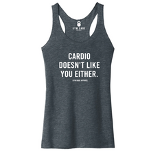 Load image into Gallery viewer, Cardio Doesn&#39;t Like You Either Racerback Tank - Gym Babe Apparel
