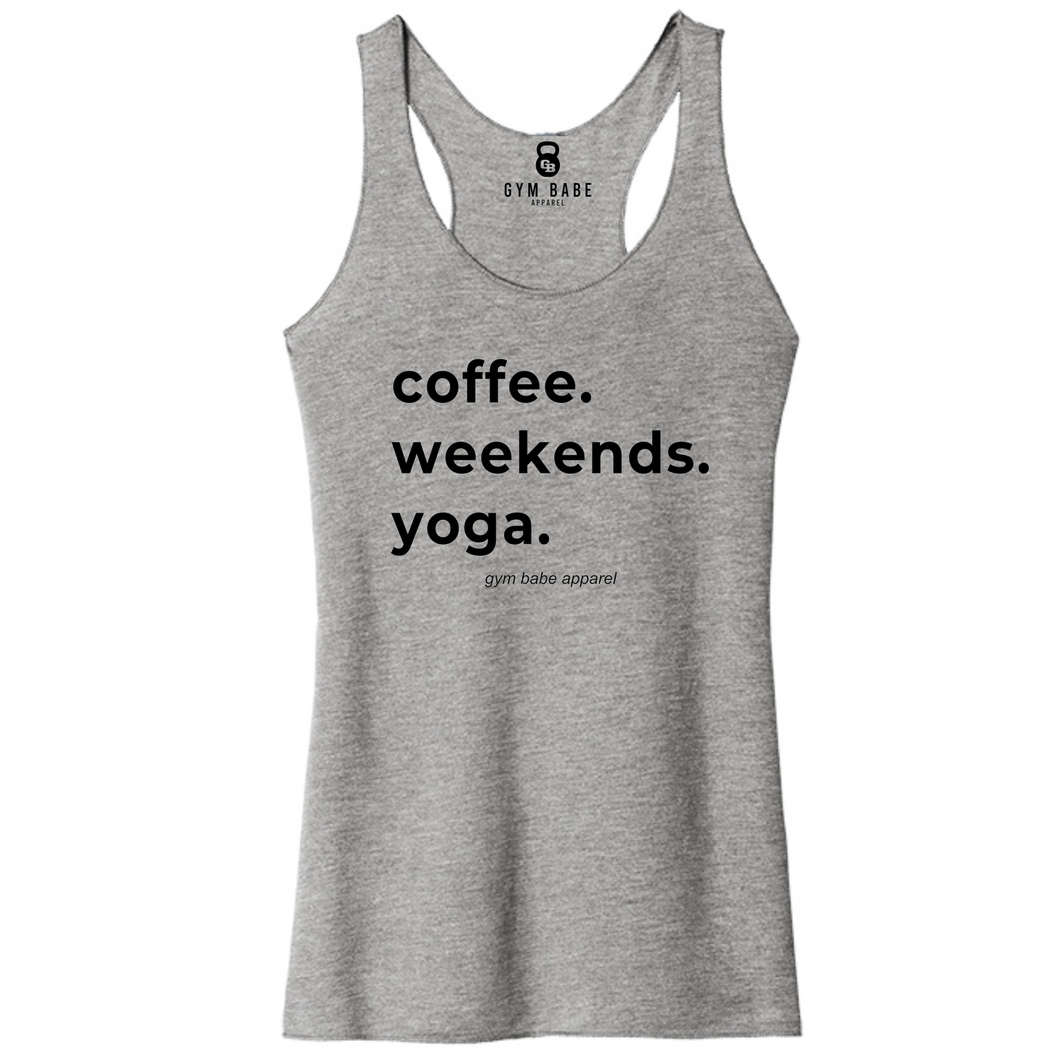 Coffee Weekends Yoga Racerback Tank