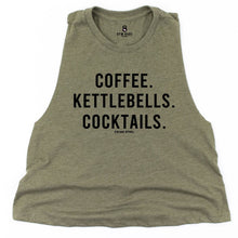 Load image into Gallery viewer, Coffee Cocktails and Kettlebells Crop Top - Gym Babe Apparel
