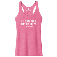 Load image into Gallery viewer, Life Happens Lifting Helps Racerback Tank
