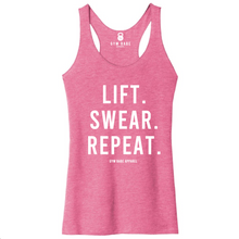 Load image into Gallery viewer, Lift. Swear. Repeat. Racerback Tank - Gym Babe Apparel

