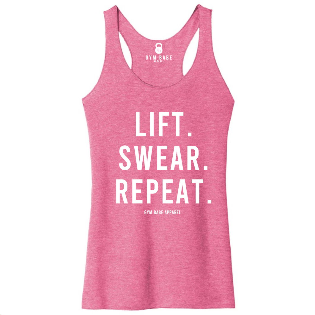 Lift. Swear. Repeat. Racerback Tank - Gym Babe Apparel