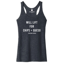 Load image into Gallery viewer, Will Lift For Chips and Queso Racerback Tank - Gym Babe Apparel
