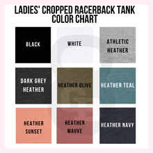 Load image into Gallery viewer, GYM BABE APPAREL Cropped Racerback Tank Color Chart
