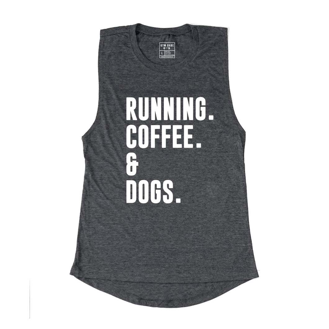 Running Coffee And Dogs Muscle Tank - Gym Babe Apparel