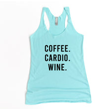 Load image into Gallery viewer, Coffee, Cardio, Wine Racerback Tank - Gym Babe Apparel
