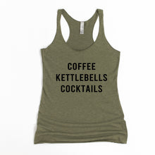 Load image into Gallery viewer, Coffee, Kettlebells, Cocktails Racerback Tank - Gym Babe Apparel

