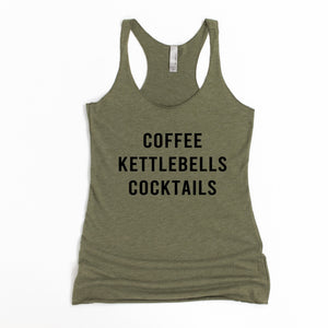 Coffee, Kettlebells, Cocktails Racerback Tank - Gym Babe Apparel