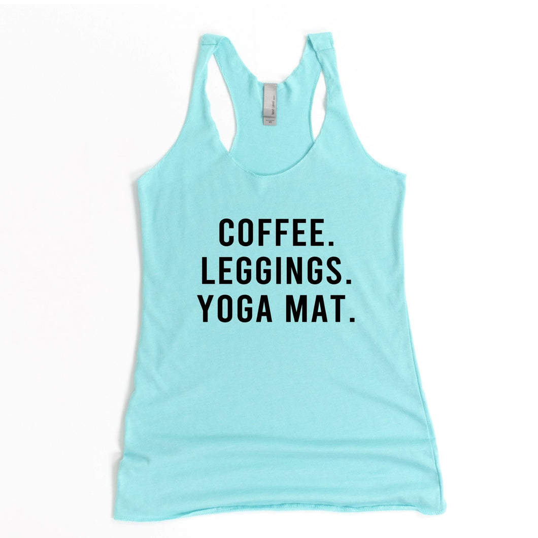 Coffee, Leggings, Yoga Mat Racerback Tank - Gym Babe Apparel