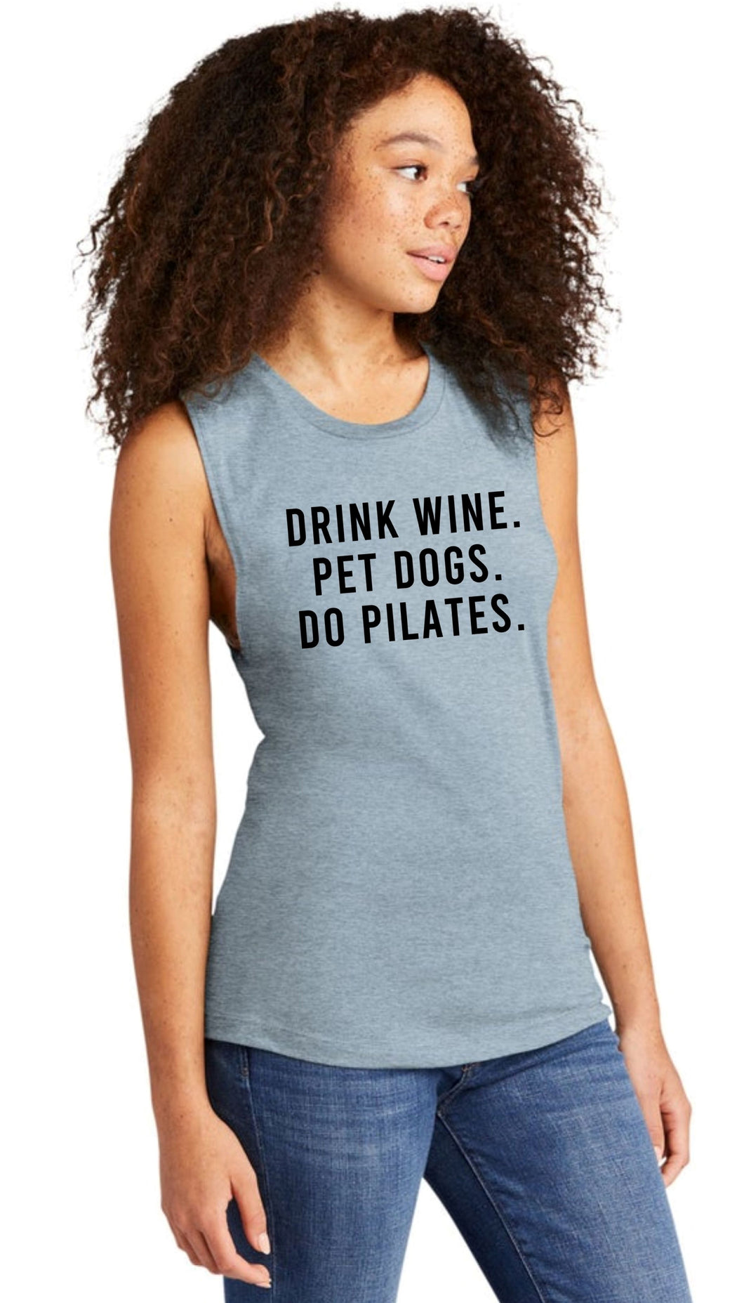Drink Wine Pet Dogs Do Pilates Muscle Tank - Gym Babe Apparel