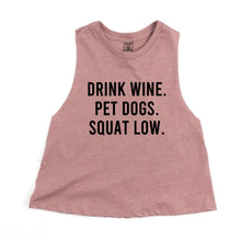 Load image into Gallery viewer, Drink Wine Pet Dogs Squat Low Crop Top - Gym Babe Apparel
