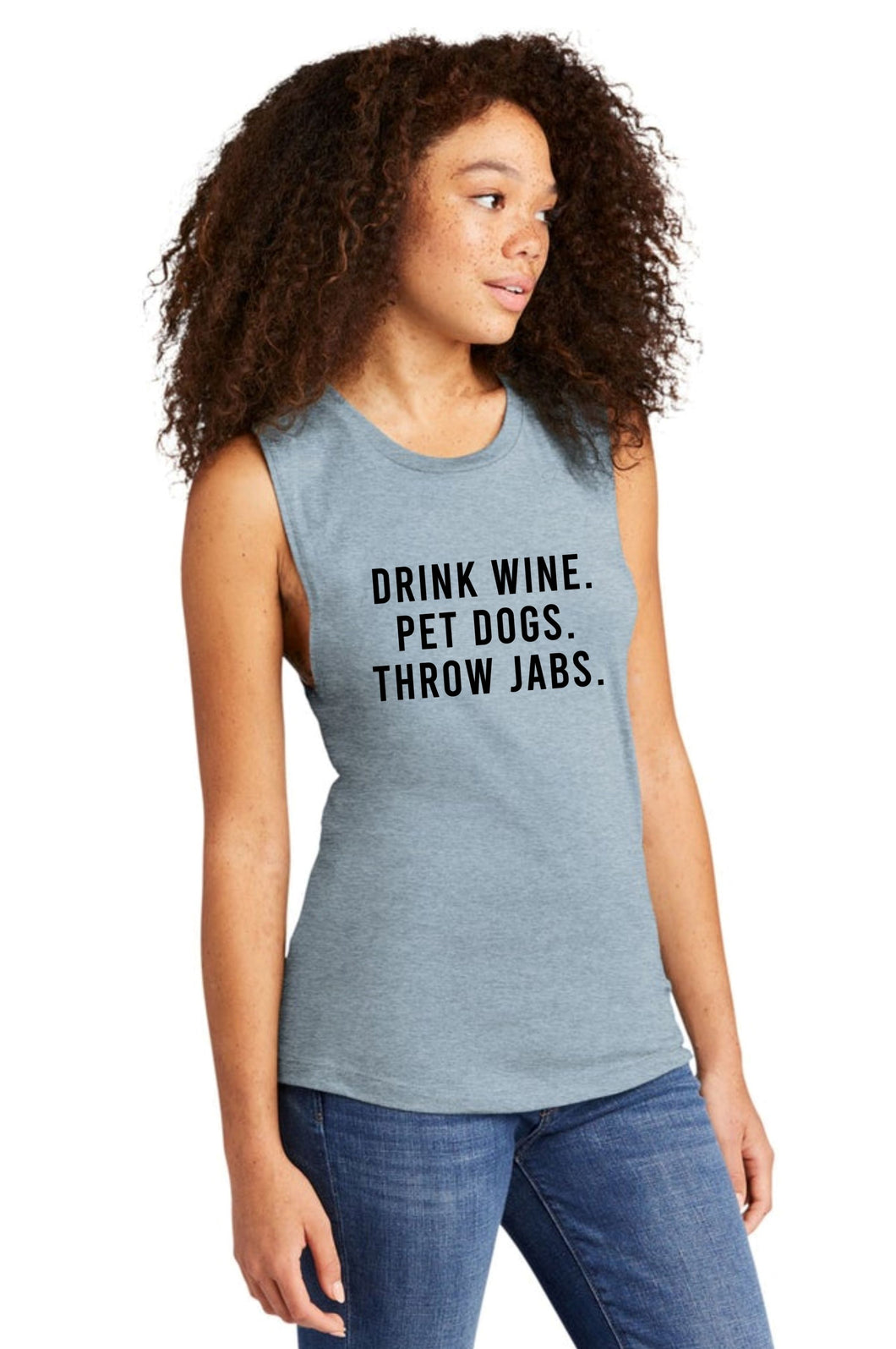 Drink Wine Pet Dogs Throw Jabs Muscle Tank - Gym Babe Apparel