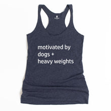 Load image into Gallery viewer, Motivated By Dogs and Heavy Weights Racerback Tank - Gym Babe Apparel
