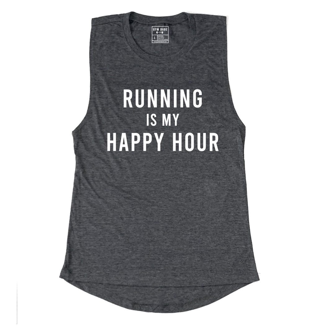 Running Is My Happy Hour Muscle Tank - Gym Babe Apparel
