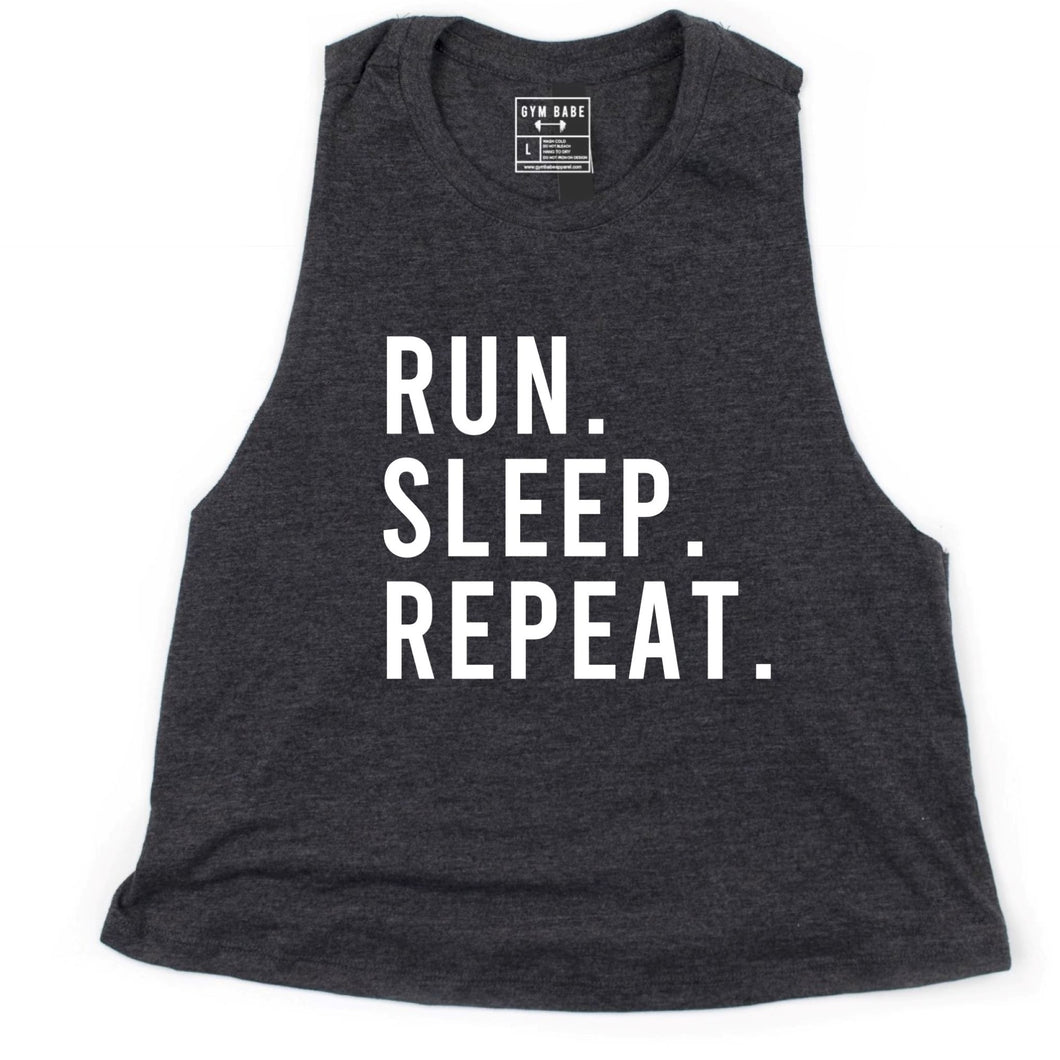 Run Sleep Repeat Crop Top - Gym Babe Apparel