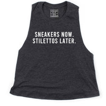 Load image into Gallery viewer, Sneakers Now Stilettos Later Crop Top - Gym Babe Apparel
