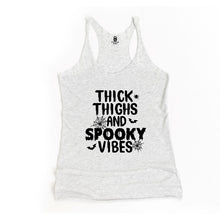Load image into Gallery viewer, Thick Thighs and Spooky Vibes Racerback Tank - Gym Babe Apparel
