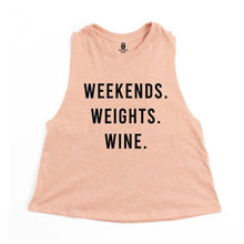 Load image into Gallery viewer, Weekends Weights Wine Crop Top - Gym Babe Apparel
