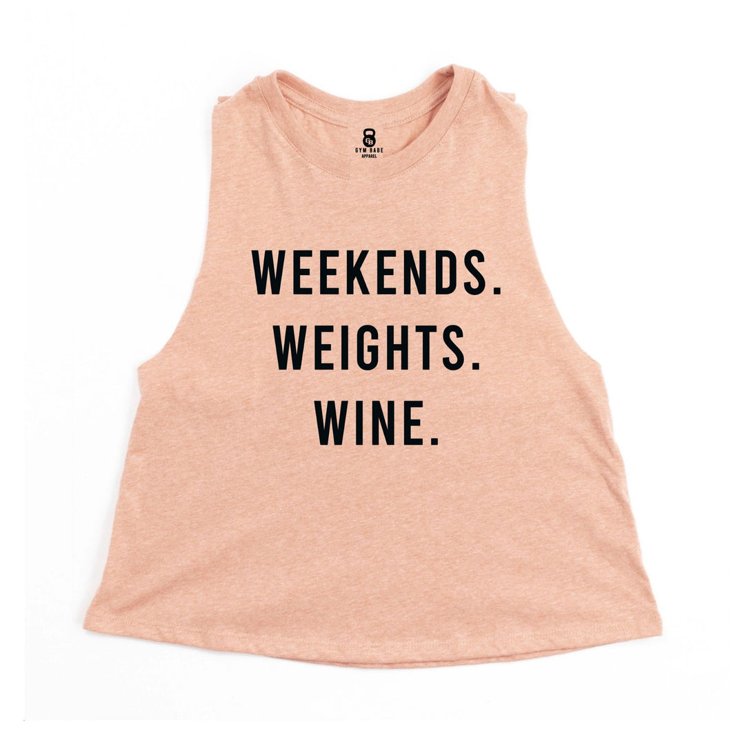 Weekends Weights Wine Crop Top - Gym Babe Apparel