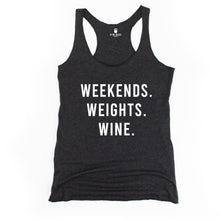 Load image into Gallery viewer, Weekends Weights Wine Racerback Tank - Gym Babe Apparel
