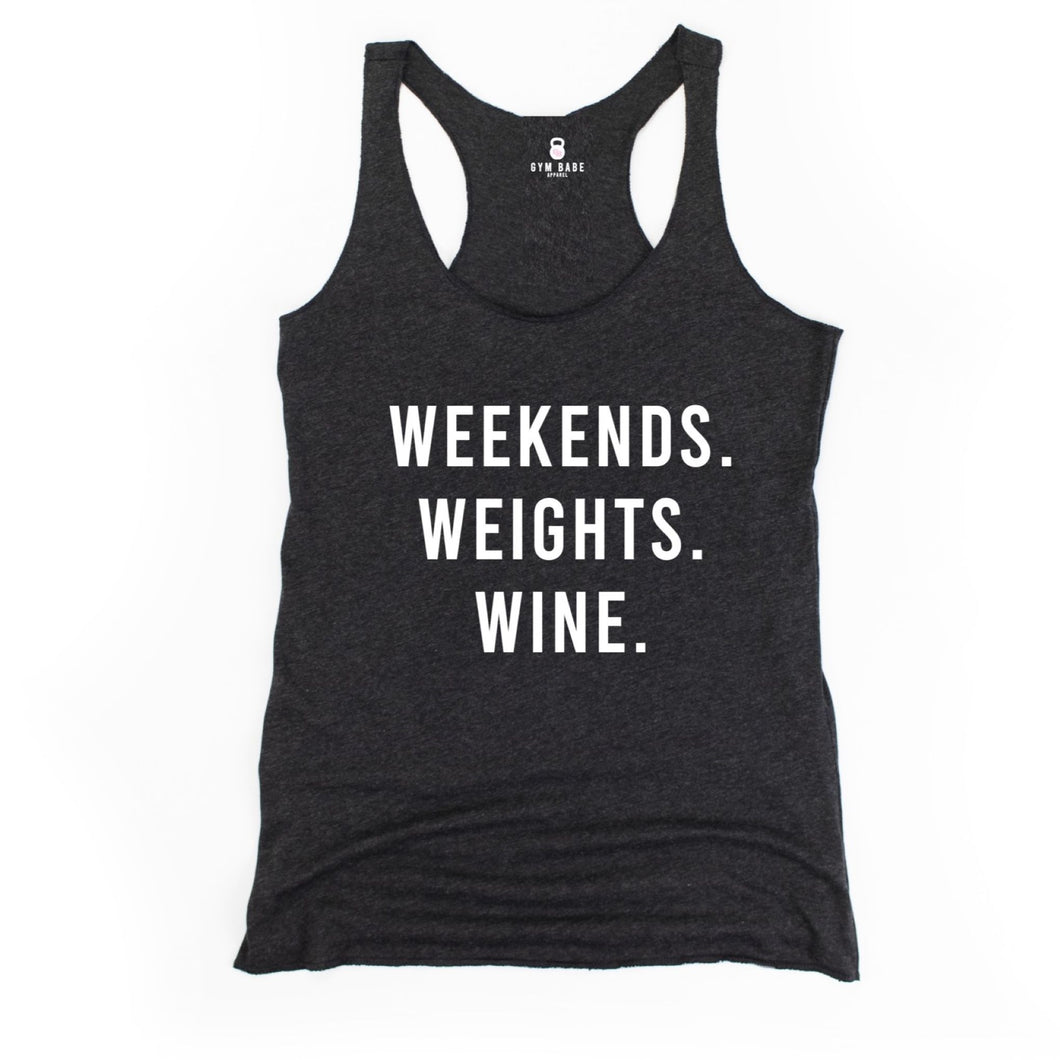 Weekends Weights Wine Racerback Tank - Gym Babe Apparel