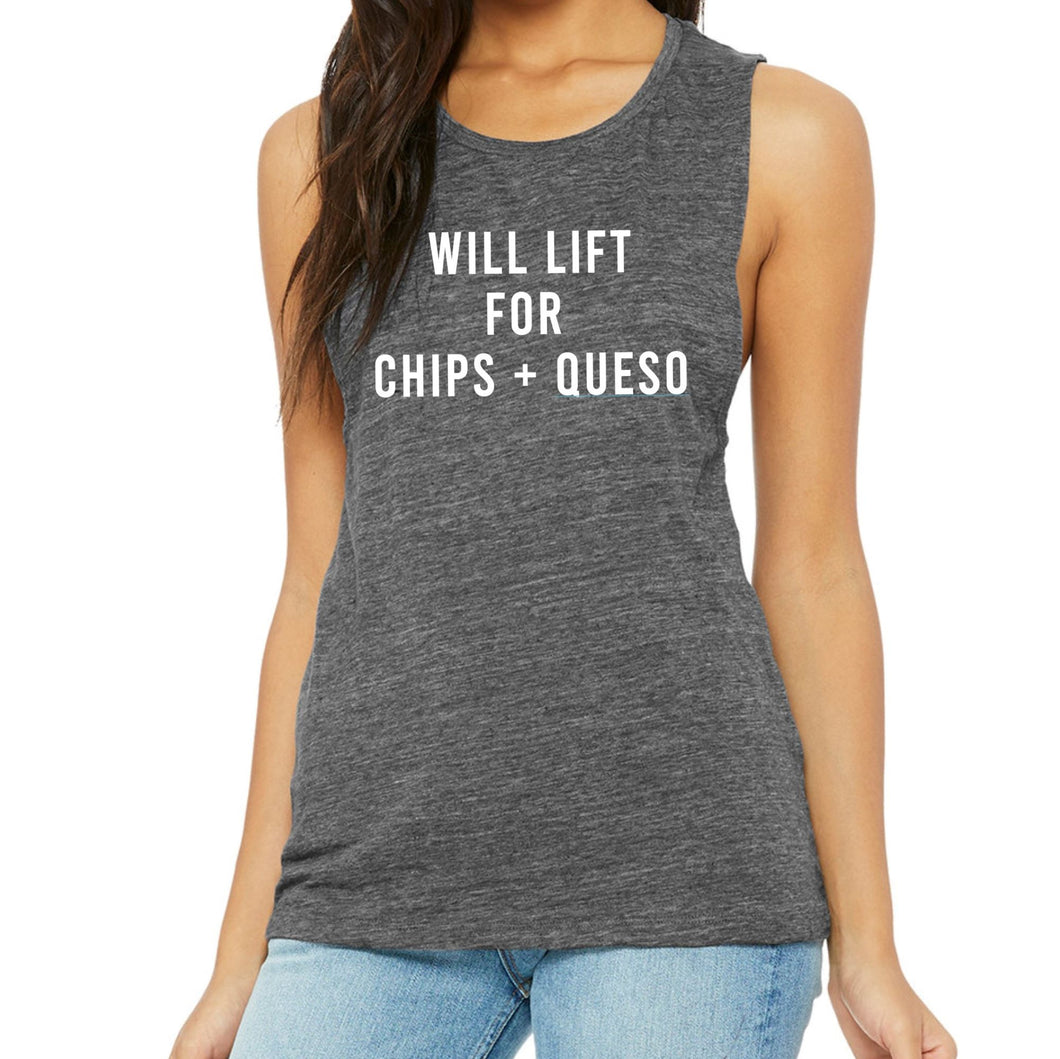 Will Lift For Chips and Queso Muscle Tank - Gym Babe Apparel