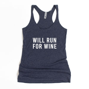 Will Run For Wine Racerback Tank - Gym Babe Apparel