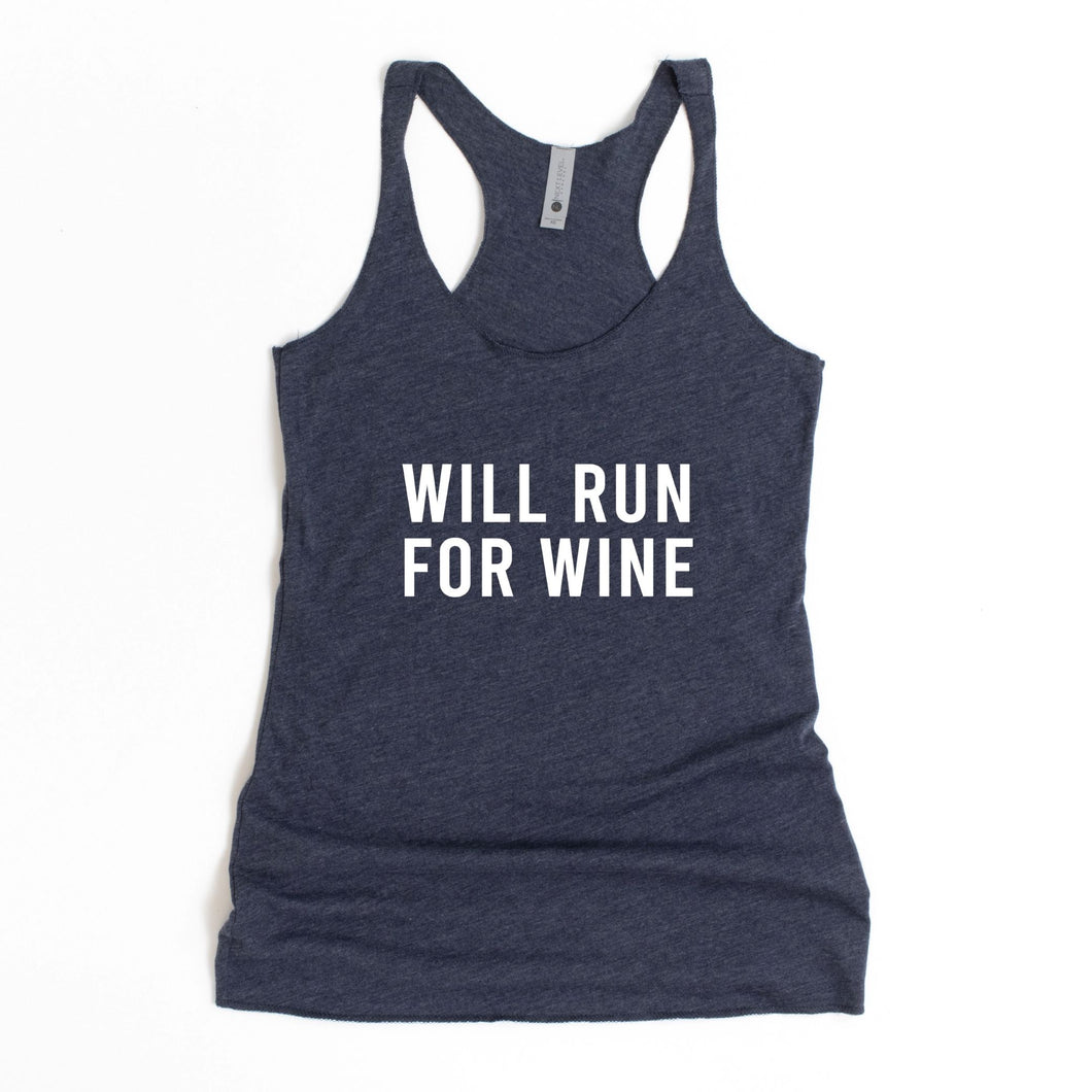 Will Run For Wine Racerback Tank - Gym Babe Apparel